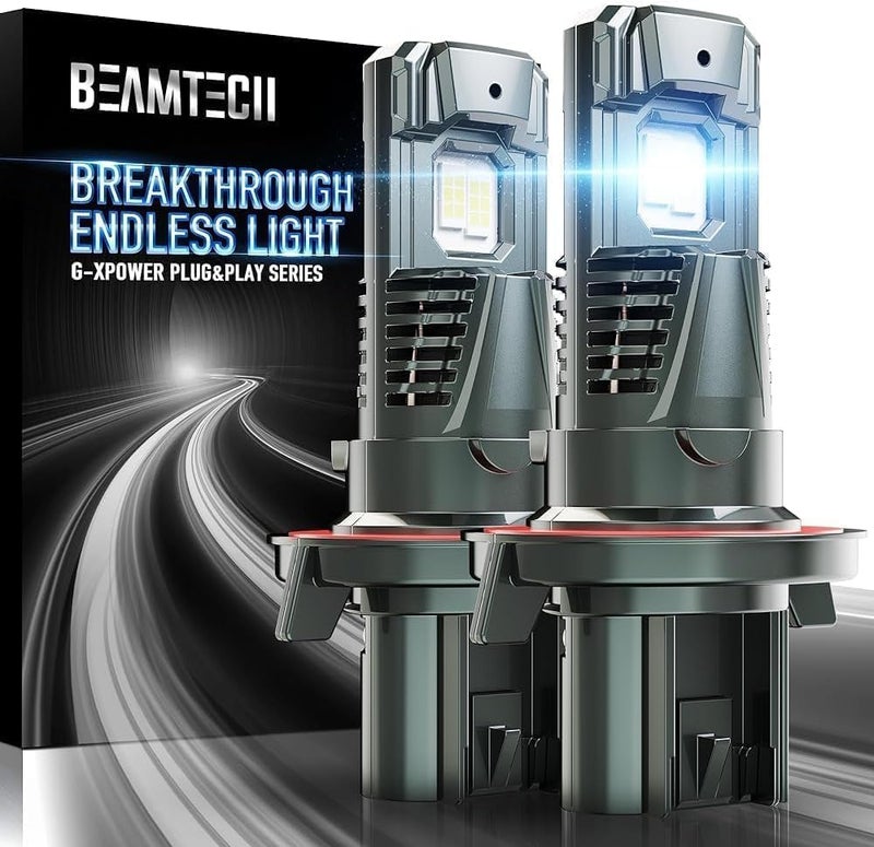 BEAMTECH H13/9008 Light Bulbs, G-XPower Chips 500% Brighter 6500K White Plug and Play Fog Light, 2 Bulbs - Image 1